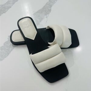 Marc Fisher Black and White Slide Sandals